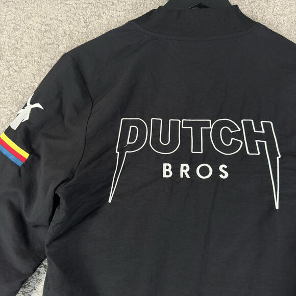 DUTCH BROS Coffee Metal Embroidered Logo Black Bomber Jacket Size Small - Picture 9 of 9